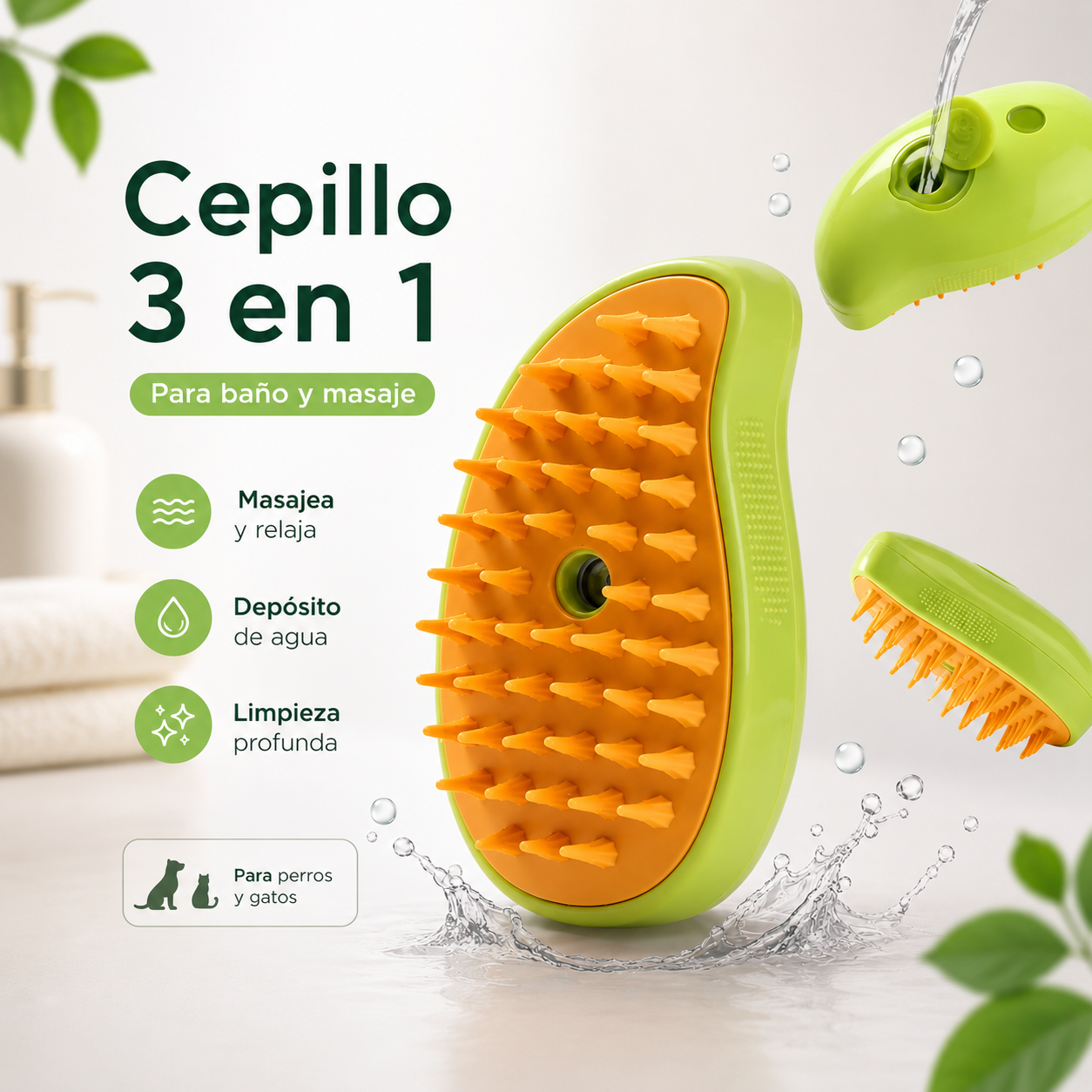 Cepillo 3 en 1 con vapor para mascotas