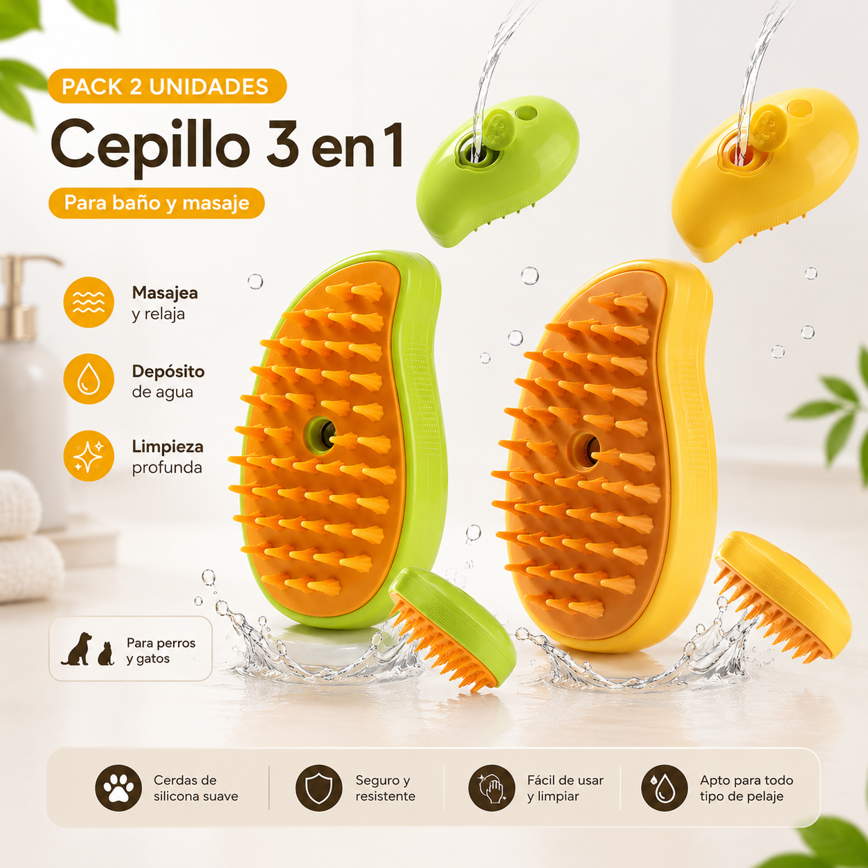 Cepillo 3 en 1 con vapor para mascotas